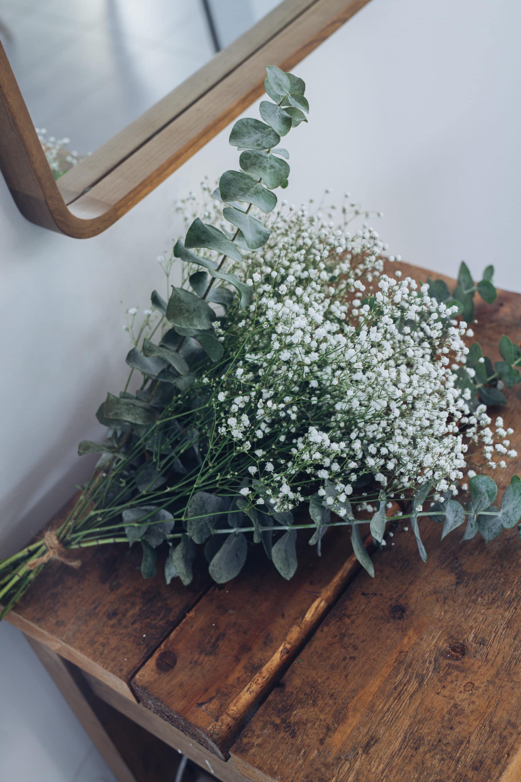 Fresh eucalyptus and gypsophila bouquet